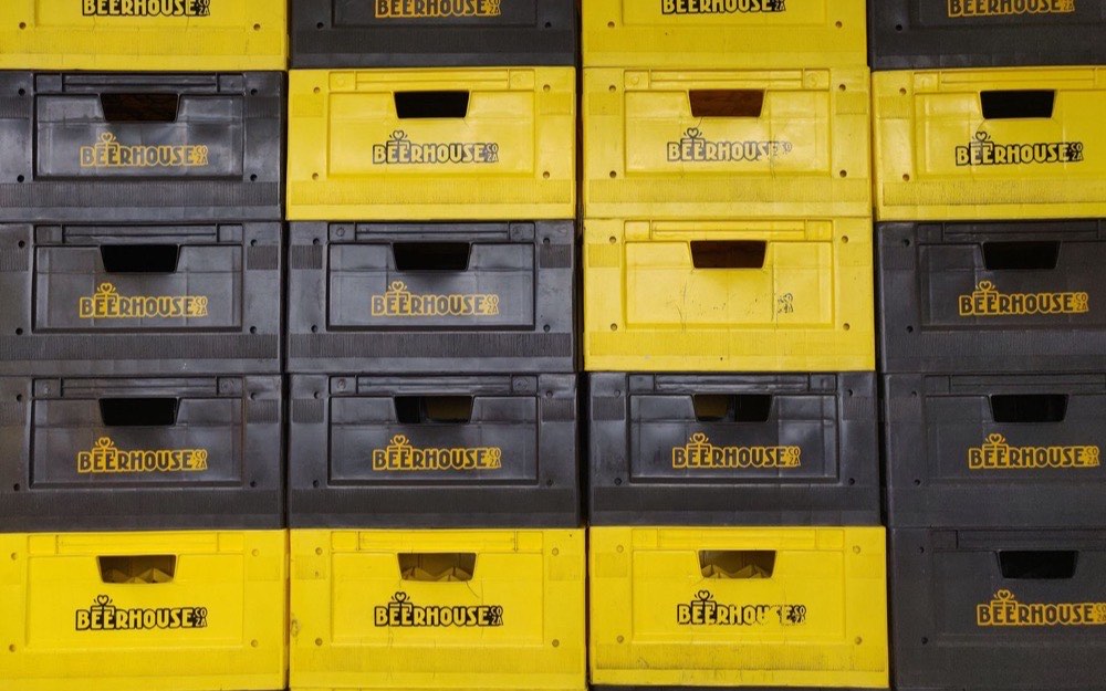 Stacked returnable bottle crates